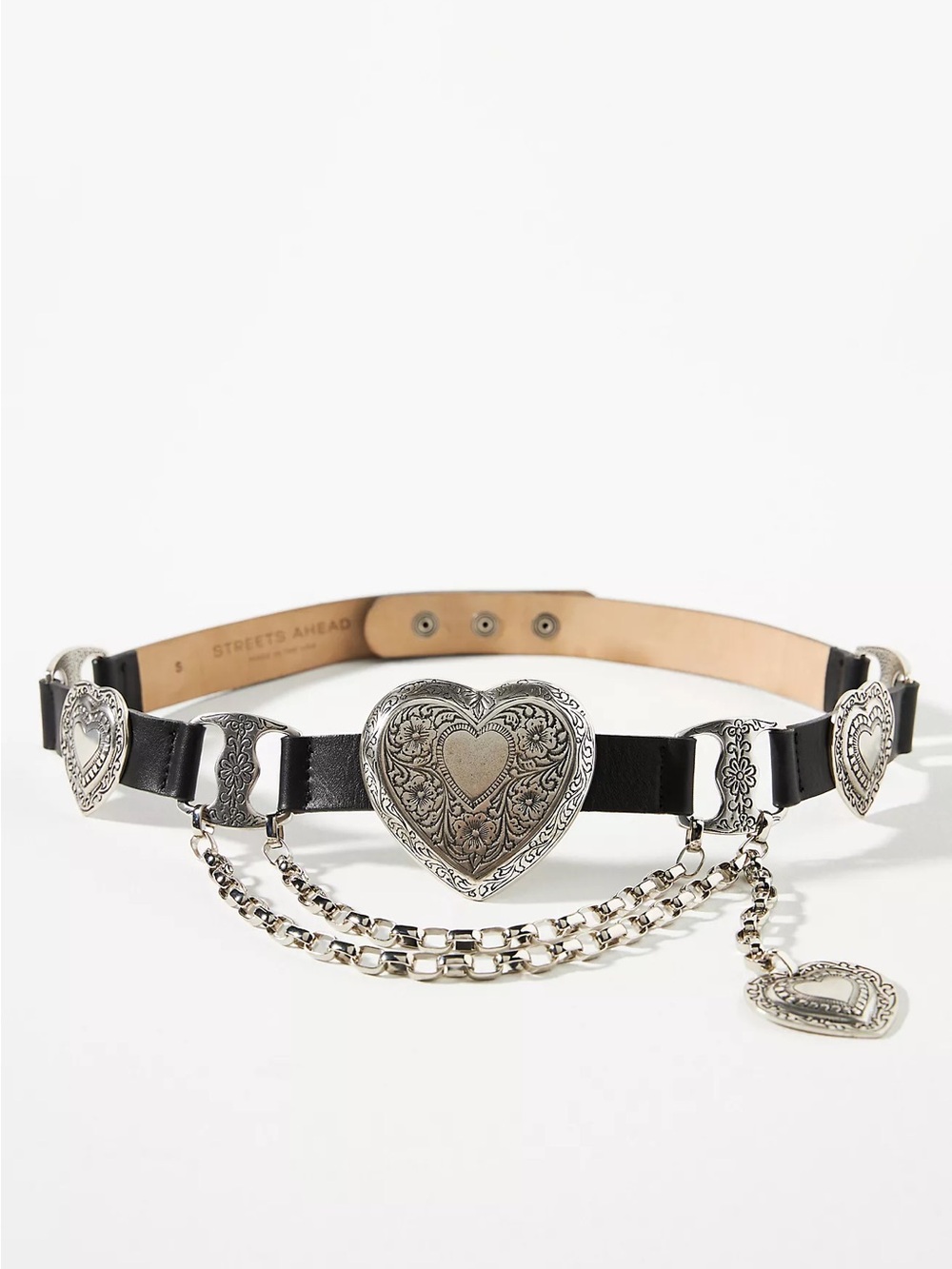 Streets Ahead Heart Chain Concho Belt Black Leather| Silver Engraved| Western - Picture 2 of 9